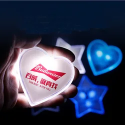 Custom LOGO DIY LED light Brooch yellow green red white blue color  heart shape LED light PIN for promotional gift