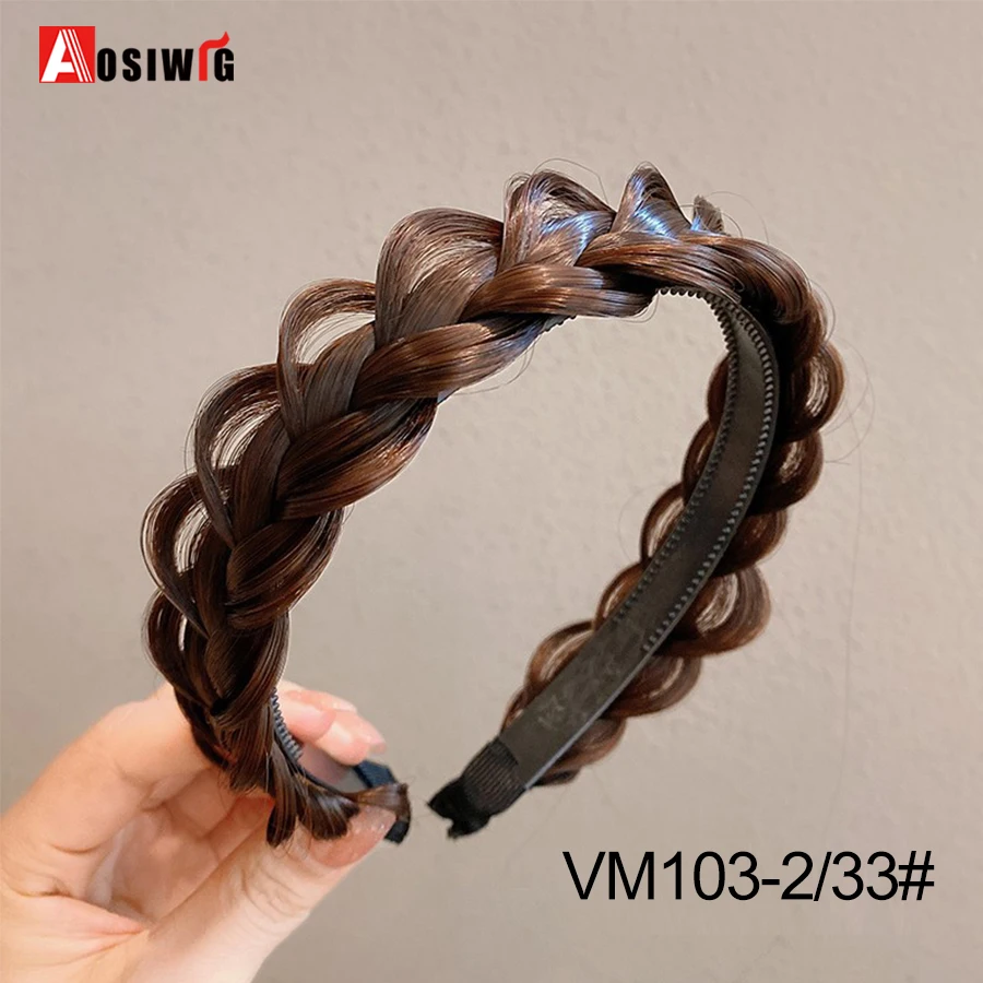 AOSI 1PC Synthetische Damen Haar Breite Fishbone Zöpfe Nicht-slip Stirnband Handgemachte Retro Stirnband Styling Kopfbedeckungen Zubehör – Detail 19