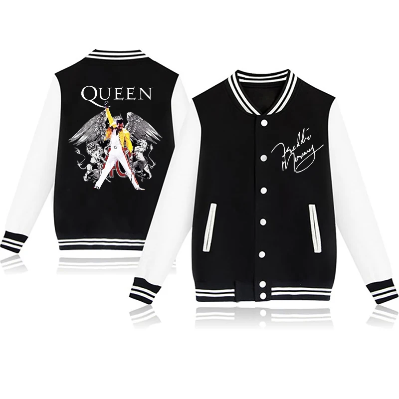 Baseball Uniform Freddie Mercury Print Men's Jacket Jacket Winter Fleece Black Clothes Streetwear