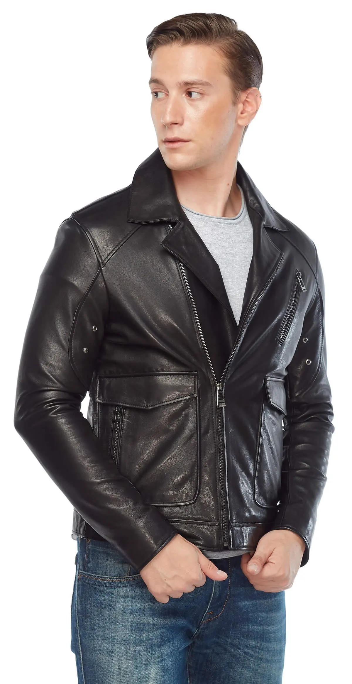 Tasche cappotto in vera pelle da uomo nero originale pelle di agnello autunno inverno 2022 Biker Slim Large Size muslimah