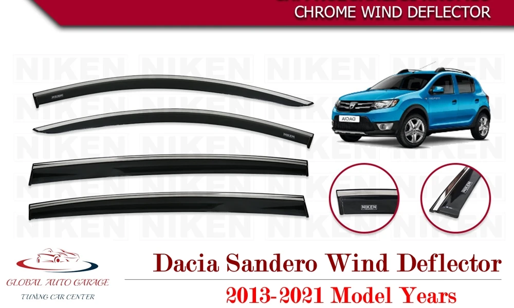 

For DACIA SANDERO Chrome Rain Wind Deflector 2013 2014 2015 2016 2017 2018 2019 Sunshade Curtains Car Windshield Auto Accessory