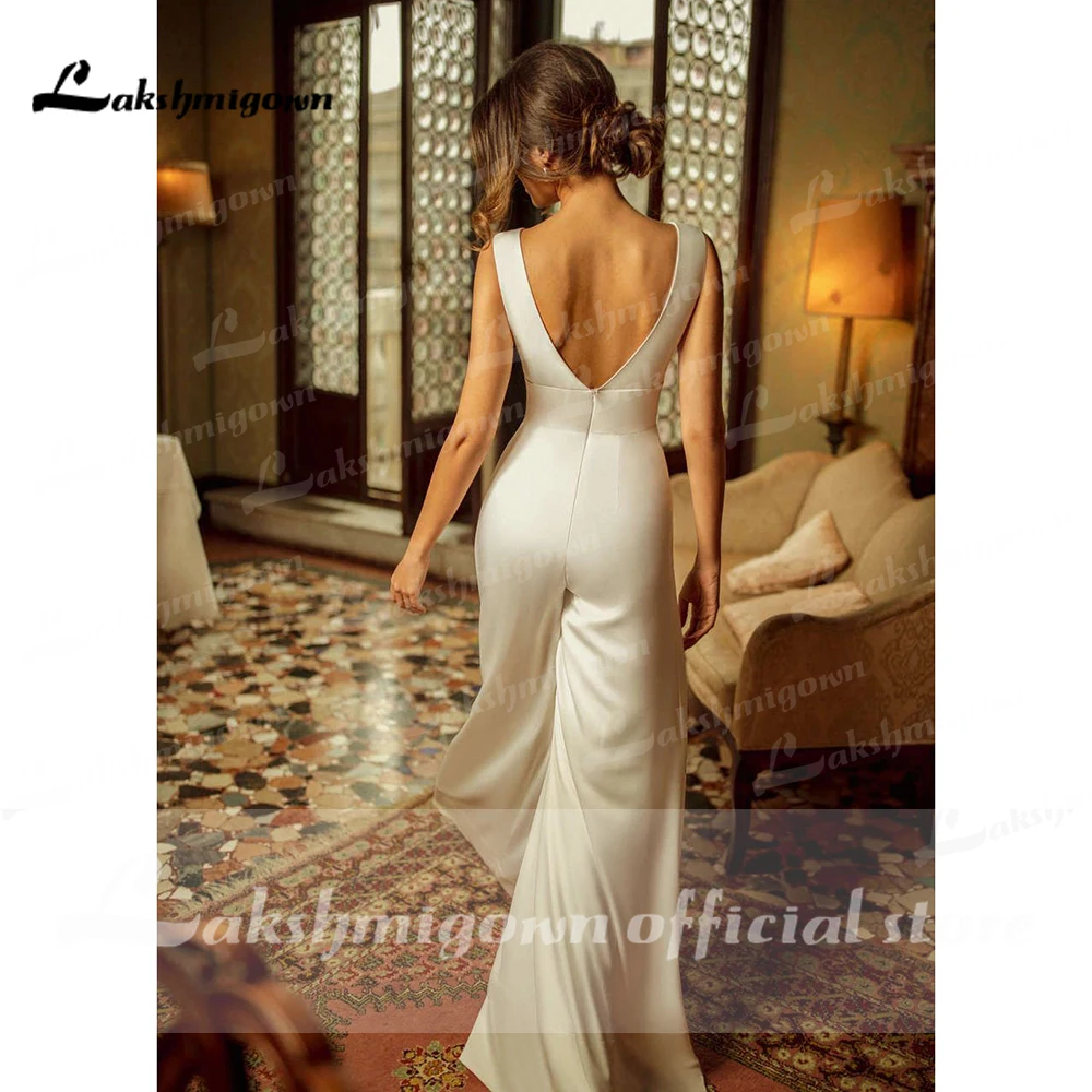 Simples Macacões Praia País Vestidos De Casamento 2023 Sexy Deep V Neck Vestidos De Noiva trouwjurk abiti da sposa