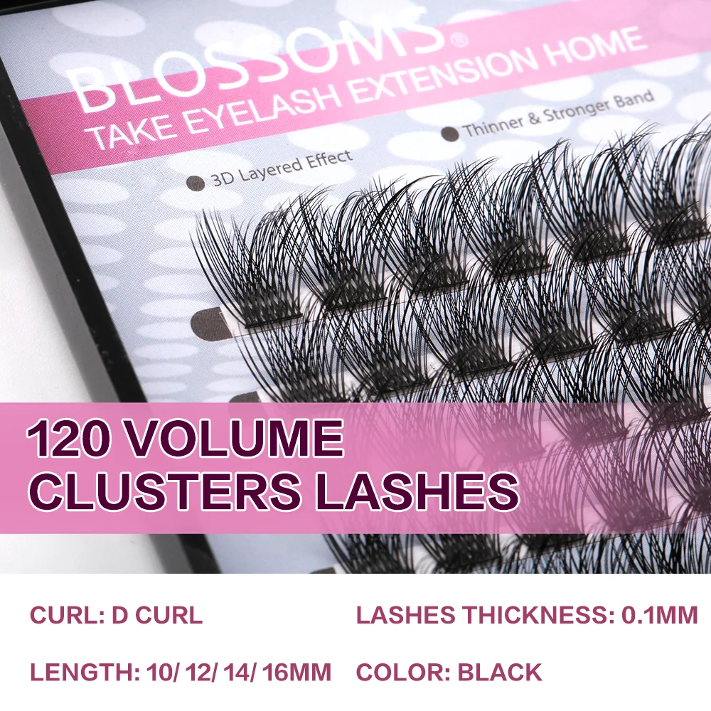 FinyDreamy DIY 120 PCS Cluster Lashes 3D Natural Bunch 16mm D Curl Segmented Beam Individual Mink Tufted Eyelash Fine Lash Tip