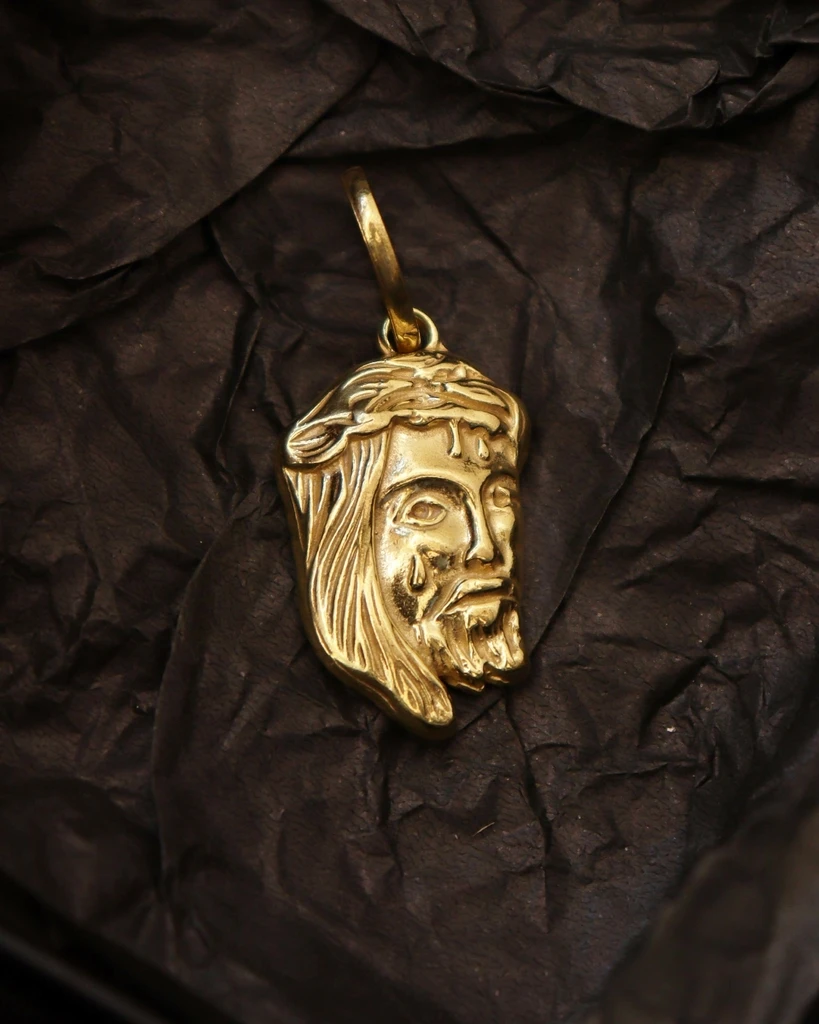 Old Coin Small Christ Face Pendant-Eternal guarantee in color! Gold identical to 18K gold