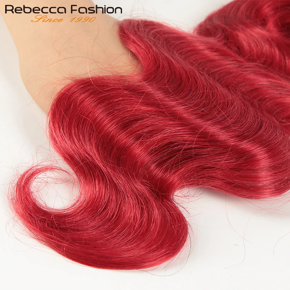 Rebecca-extensiones de cabello brasileño ondulado, mechones de cabello humano rojo borgoña, 1/3/4 unidades