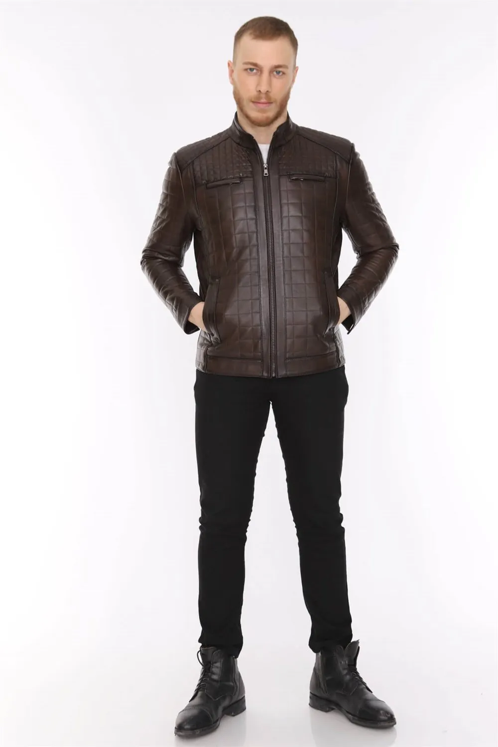 Veste en cuir véritable pour homme, modèle de sport, peau d'agneau, couleur marron, doux, tendance 2022, apparence faite en turquie, e-150187