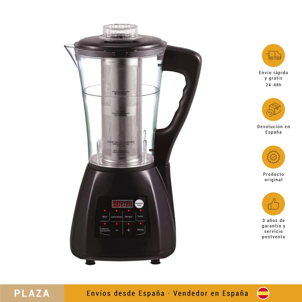 NewChef-Batidora de Vaso Programable de 1.7L con Menús Preconfigurados, 5 Velocidades, Temperatura Ajustable hasta 120º