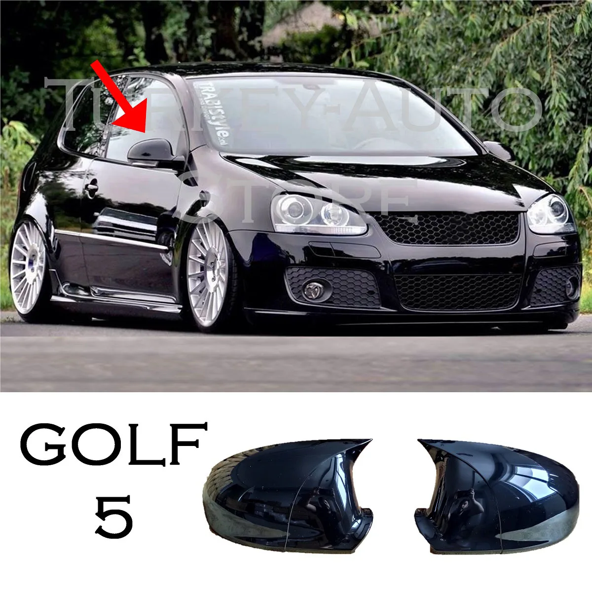 Bat Side Mirror Cover for Golf 5 VW 2003-2009 GTI R32 Car Accessories Shiny Piano Black Tuning Auto Sport Bat Design TSI TDI FSI