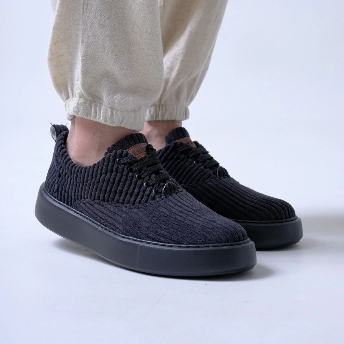 Chekich Casual Men's Shoes Black Color Lace-Up Knitting Fabric Material Comfortable Use Summer Spring Season Sneakers CH173 ST