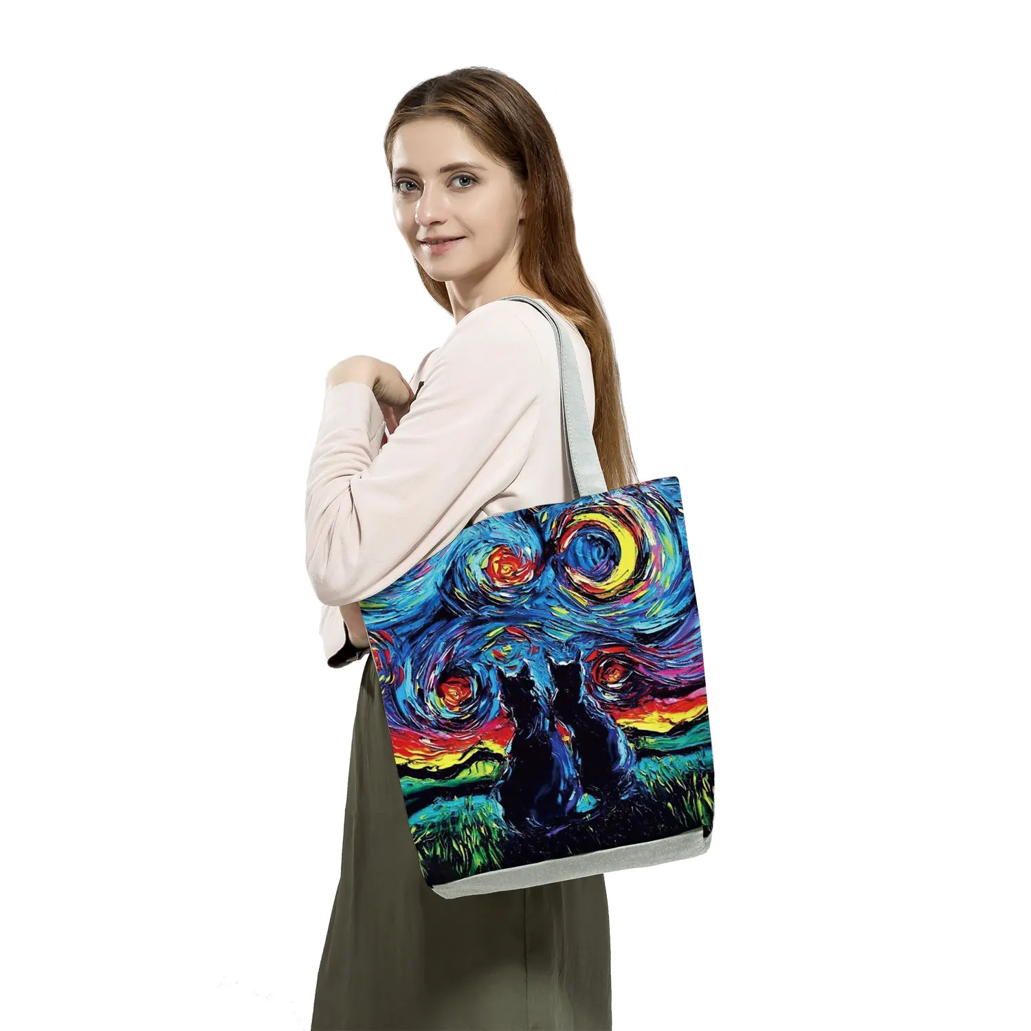 New Starry Sky Animal Dog Printed Handbags Shoulder Bag Women Large Tote Ladies Casual Shopping Hand Bag Travel Beach Bag Female