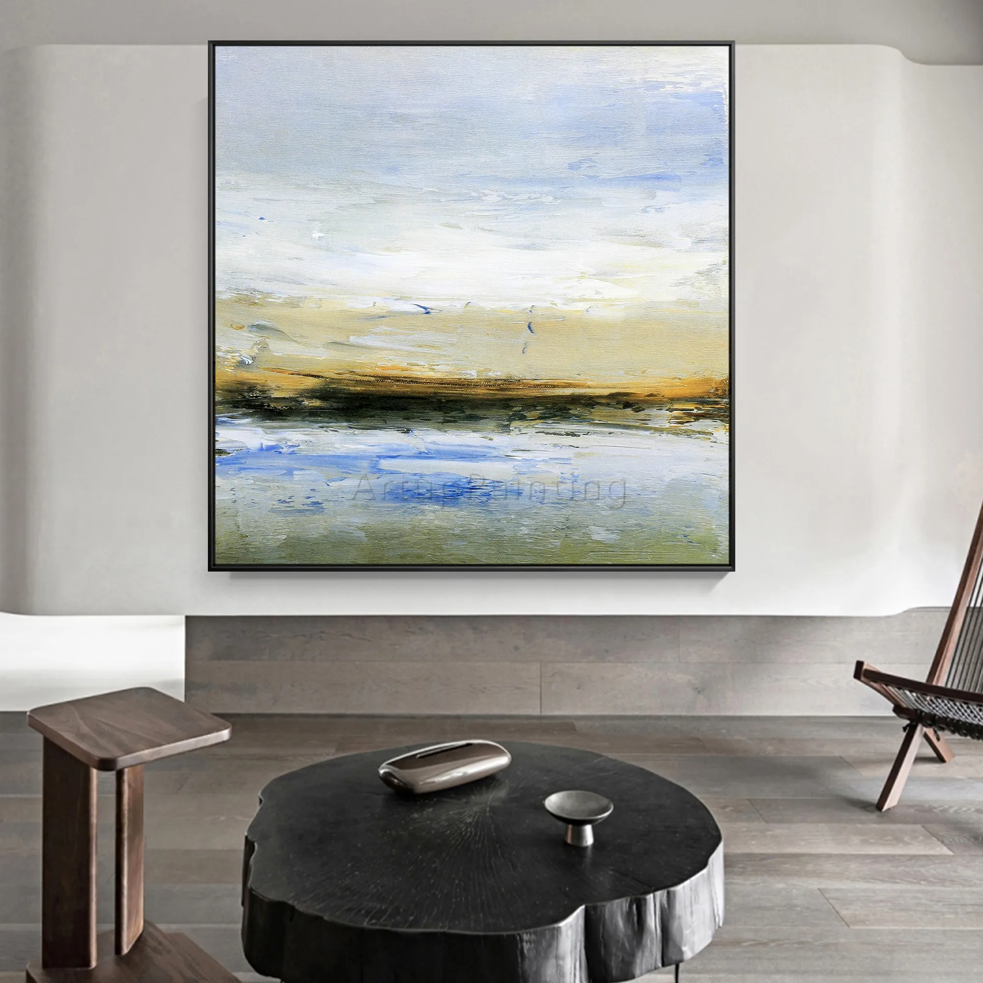 

Modern Abstract Beige Brown Blue Sea Manimalist Canvas Large Original Acrylic texture Wall Art Poster Living room Home decor