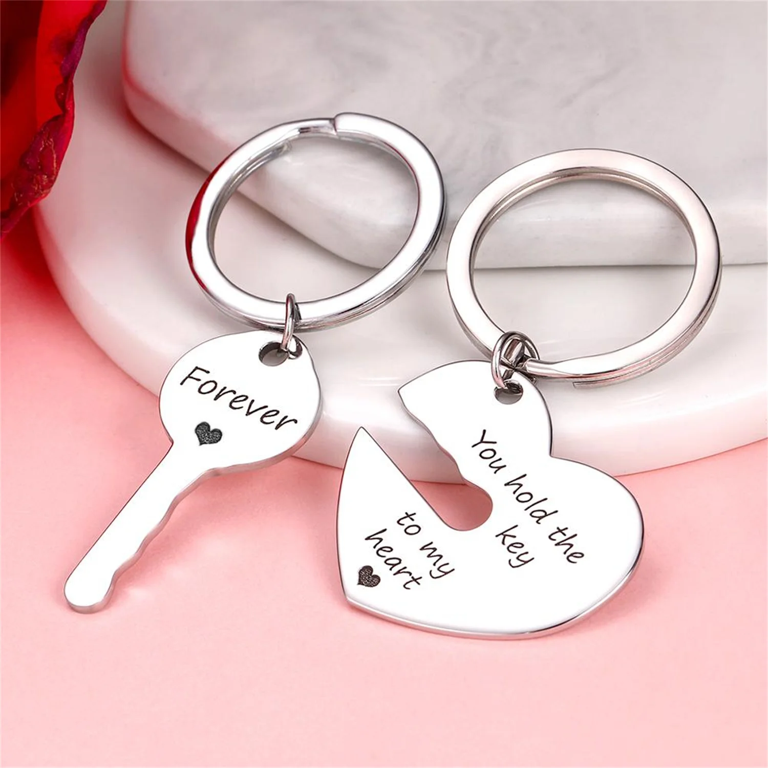 Custom Engraved Keychain Set - Hold The Key To My Heart Couple Lover Keychain Gifts for Husband Wife Boyfriend Girlfriend Gift