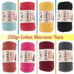 Macrame Cotton Knitted Yarn 16 Color Options (250gr) Hand Knitting Yarn Ball - Handmade - Wall Decoration - Jardiniere -Cord Rope Twisted - Wedding Decoretif Art - Runner - Multicolor - Hobby - Cardigan - Bag – DIY