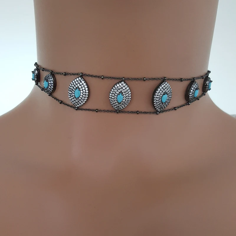 Blue Marquise Choker Necklace 925 Sterling Silver Drop Choker Necklace Fashion Necklace Made in TURKEY