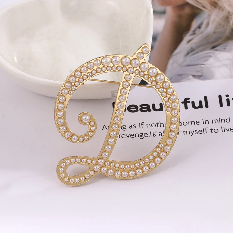 Baiduqiandu Brand High Quality English Initial Letters Simulated Pearls Brooch Pins Fashion Jewelry Accessories