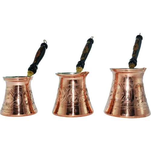 DOLBOVI Zugazo Patterned Wooden Handle Copper 3 PCs Coffee Pot Set turkse koffie pot french jug  turkish coffee maker moka pot coffee maker coffee tea kettle pot coffee pot portable coffee maker espresso pots pour over