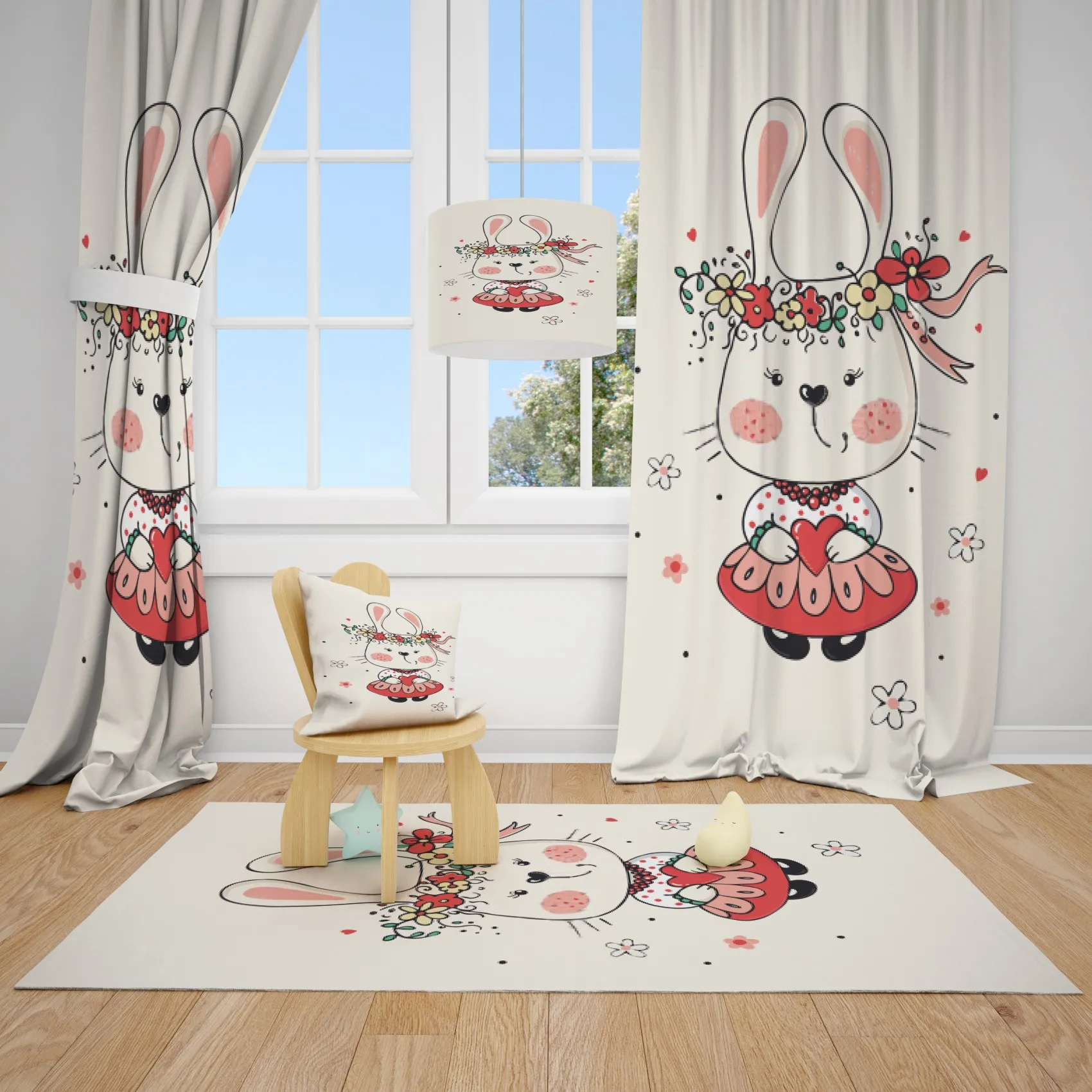 Tavşanli Child Baby Room Backdrop Curtain İSİM YAZİLİR