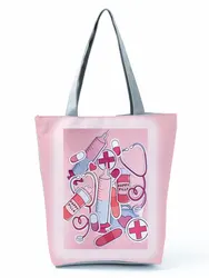 Cartoon Ladies Nurse Printed Handbags Fashion High Capacity Women Shoulder Bag Eco Reusable Shopping Bag Girl Travel Beach Bag