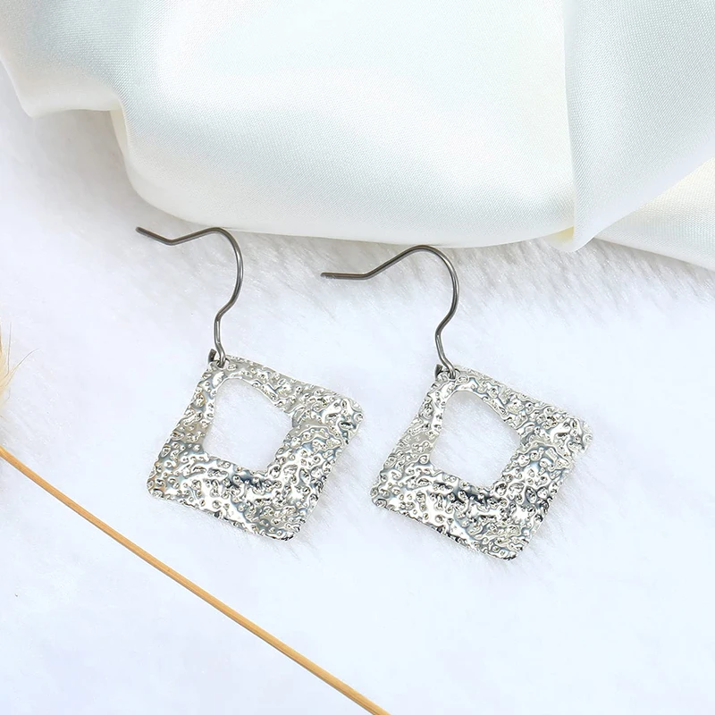 Bohemian Drop Earrings for Women Irregular Geometric with Pure Titanium  Earring Hooks Rhombus Hammered Lightweight