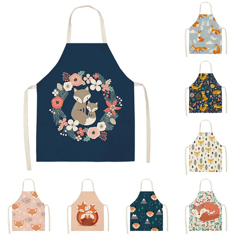 

Cooking Apron Sleeveless Cartoon Fox Pattern Printed Kitchen Apron Cleaning Aprons Home Accessory Home Cleaning Tools Apron