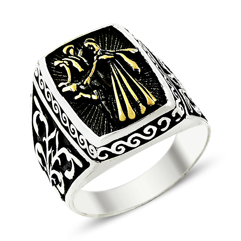 925 Silver Man and Woman Figure Printed Casual Rings for Men