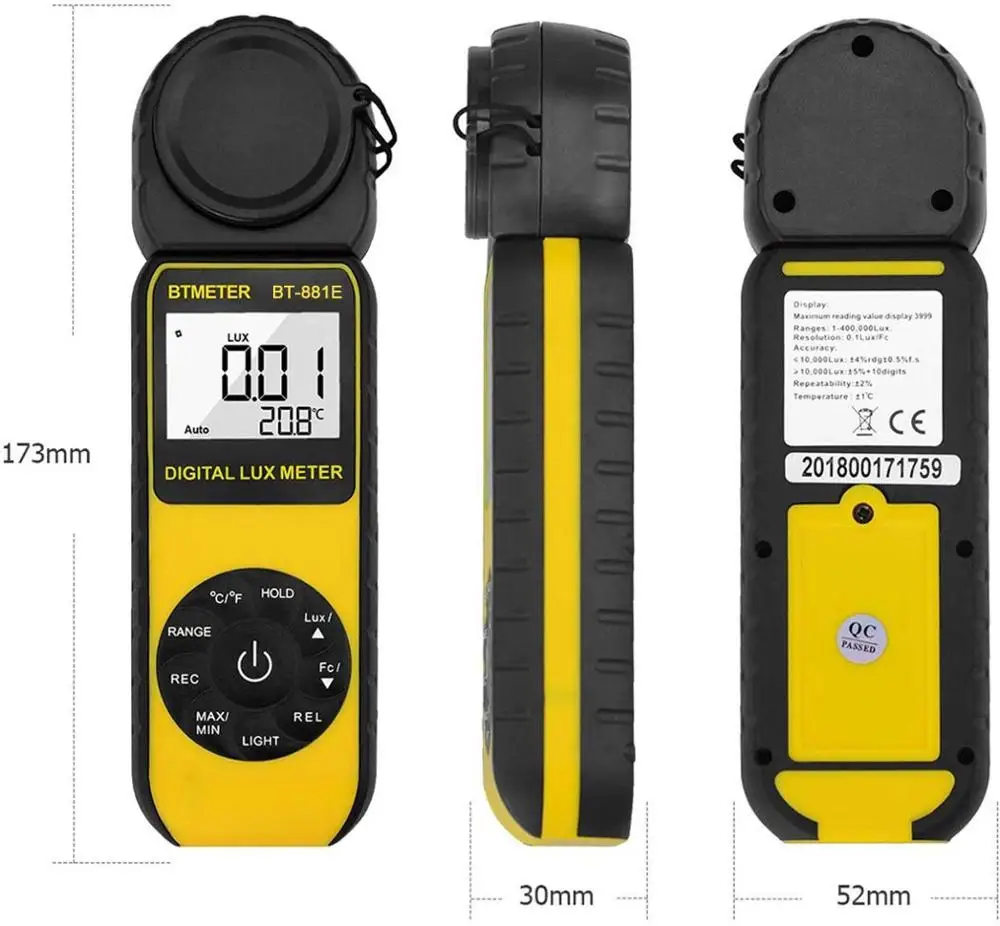 

BTMETER BT-881E светильник, цифровая освещенность, портативный измеритель температуры окружающей среды с диапазоном до 300000 люкс люксов