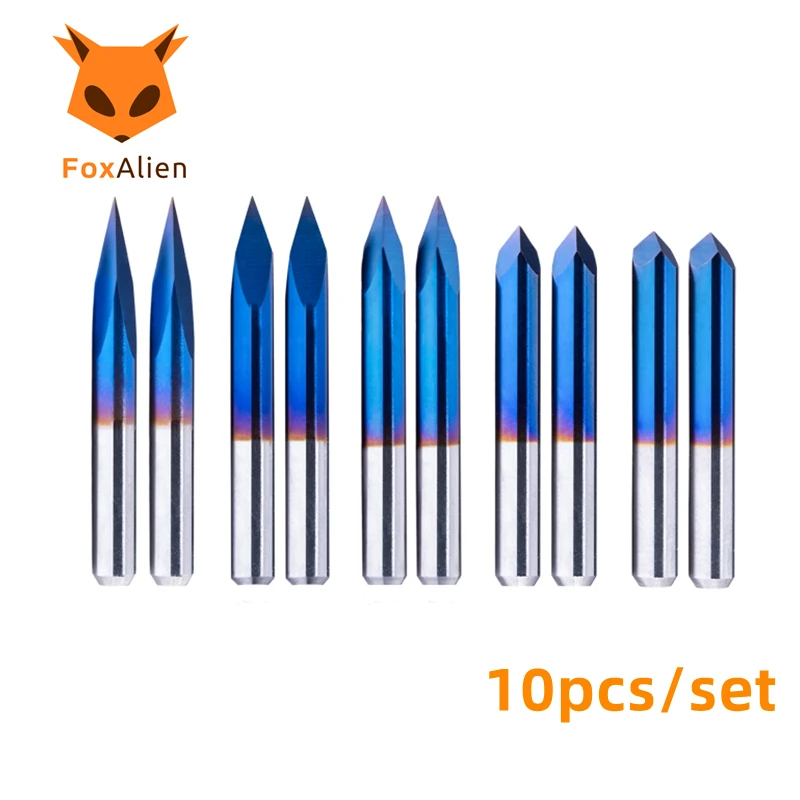 V-bits End Mill Coated Solid Carbide, 10pcs 20/30/45/60/90 Degree Milling Cutter for Acrylic Wood Aluminum Lettering Sign Making