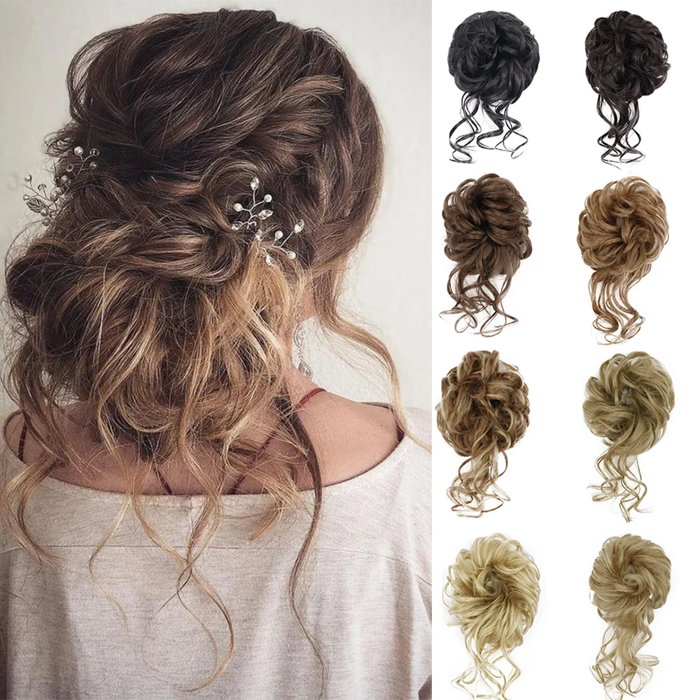 Synthetic Hair Bun Extensions Messy Curly Elastic Hair Scrunchies Hairpieces Synthetic Chignon Donut Updo Hair Pieces for Women