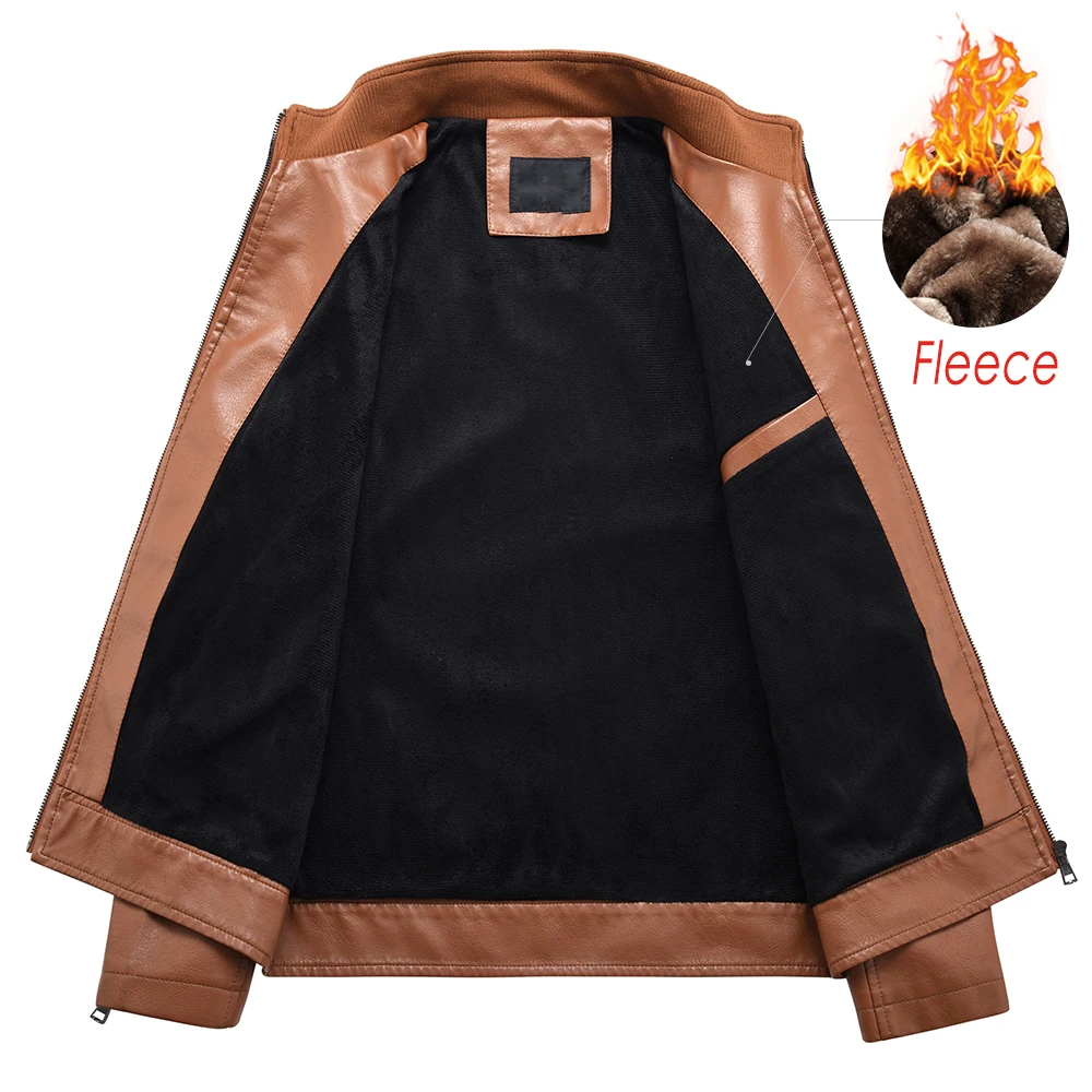 Men 2022 Spring New Brand Causal Warm Fleece PU Leather Jacket Coat Men Autumn Outfit Motor Biker  Vintage Leather Jacket Men