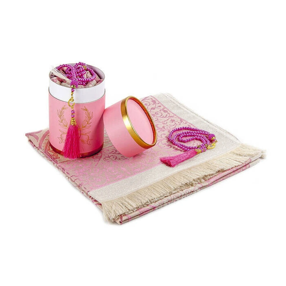 IQRAH Custom Cylinder Box Set With Special Cylinder Box for My Mother and Pearl Rosary-Pink Color