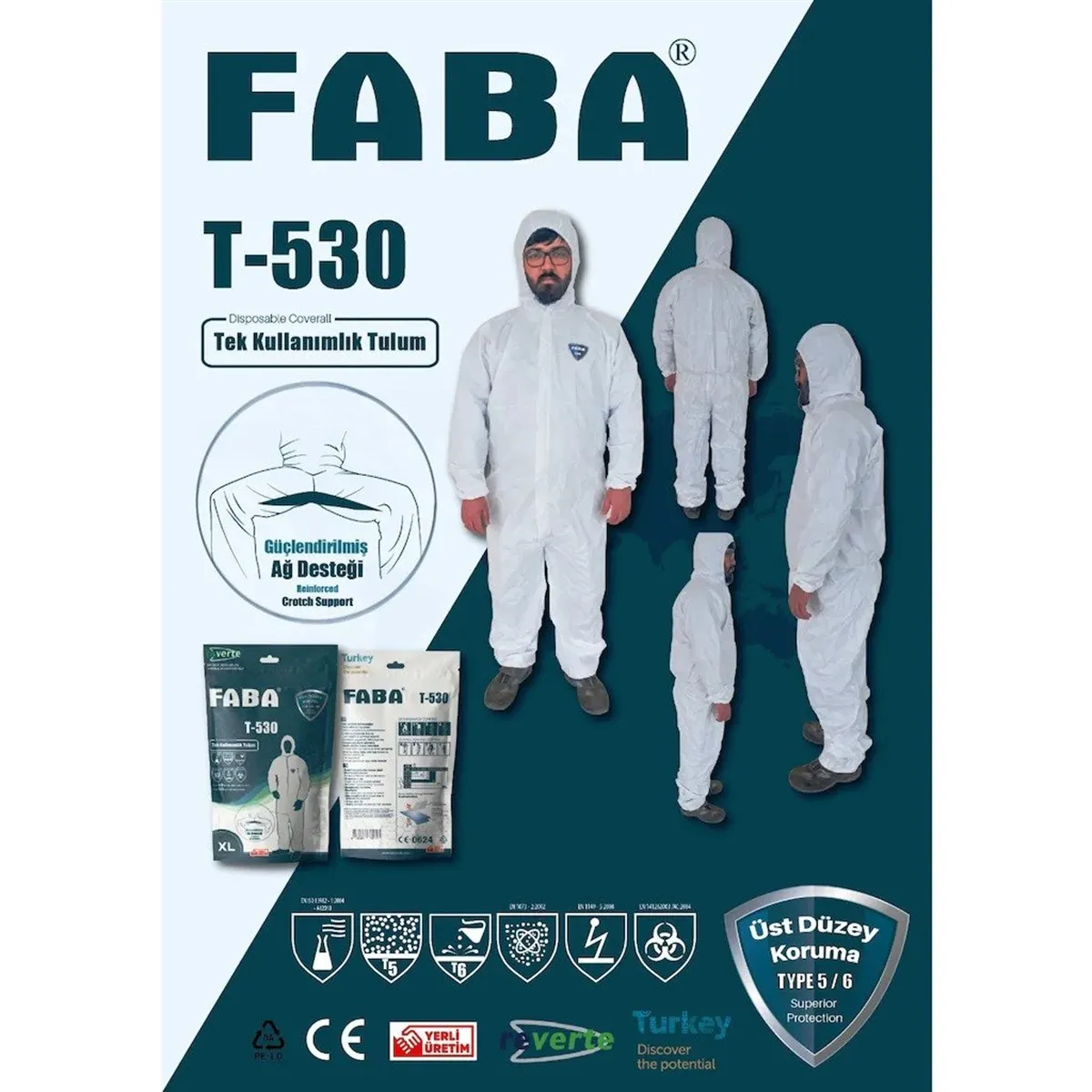 FABA T-530 Disposable High Level Protective Coverall High level of protection Type 5B / Type 6B.