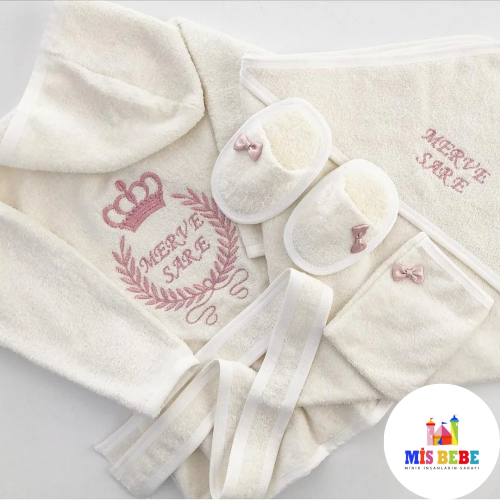 Baby Badjas Handdoek Set Gepersonaliseerde Naam Geborduurd Custom Kleding 4-Pcs Katoen Dat Bad Met Kleding