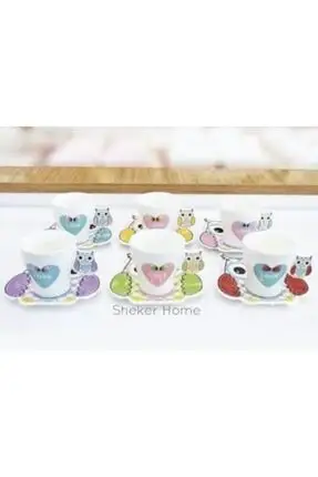 DOLBOVI Owl Figured Porcelain 6 Person 12 Piece gifts Christmas home barista barista tools espresso coffee accessories teaware cup tea handmade bowl beautiful mugs turkish tea set vintage Saucer creative Latte Cup free