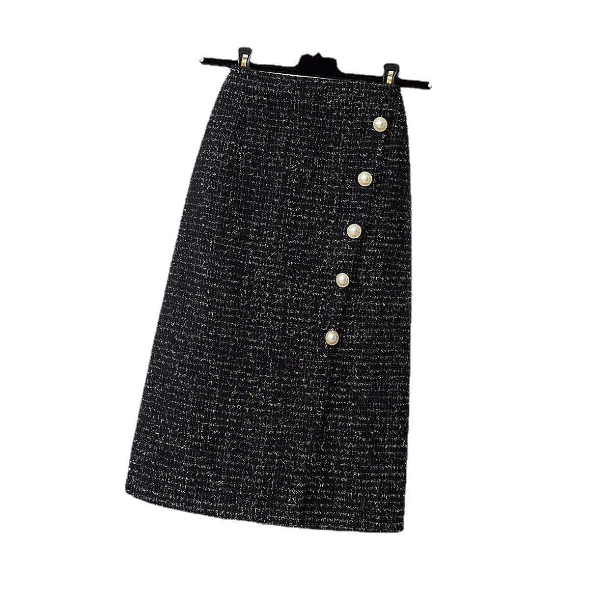 2021 autumn and winter new high waist show thin irregular woollen cloth sequins a word split package hip one-step skirt