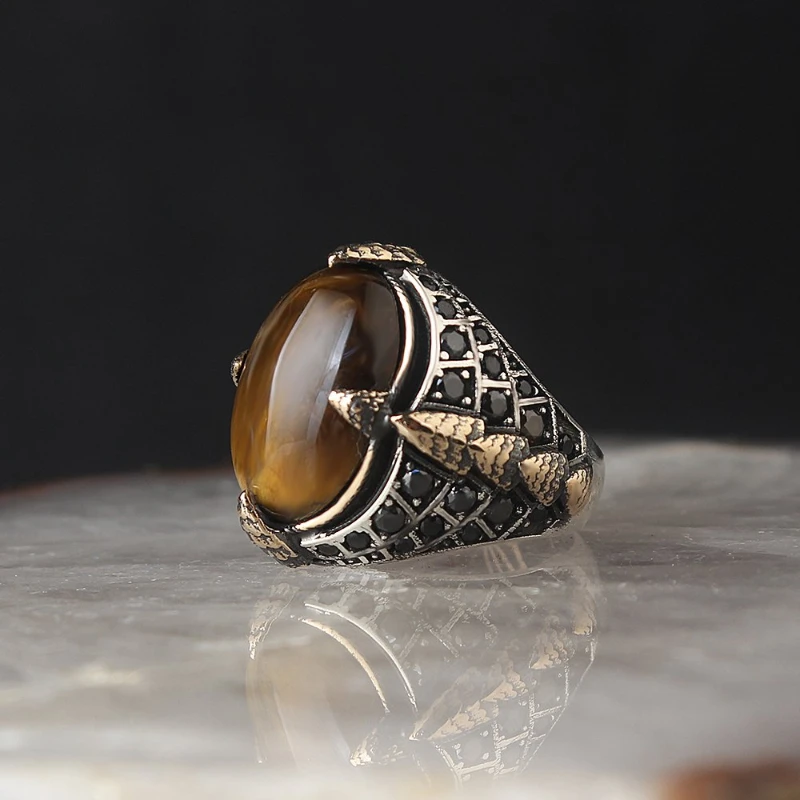 

Men's Tiger 'S Eye Gemstone 925 Sterling Silver Ring Special Design 2022 Summer Winter Fashion Trend Accessories Products Souvenir Free Shipping