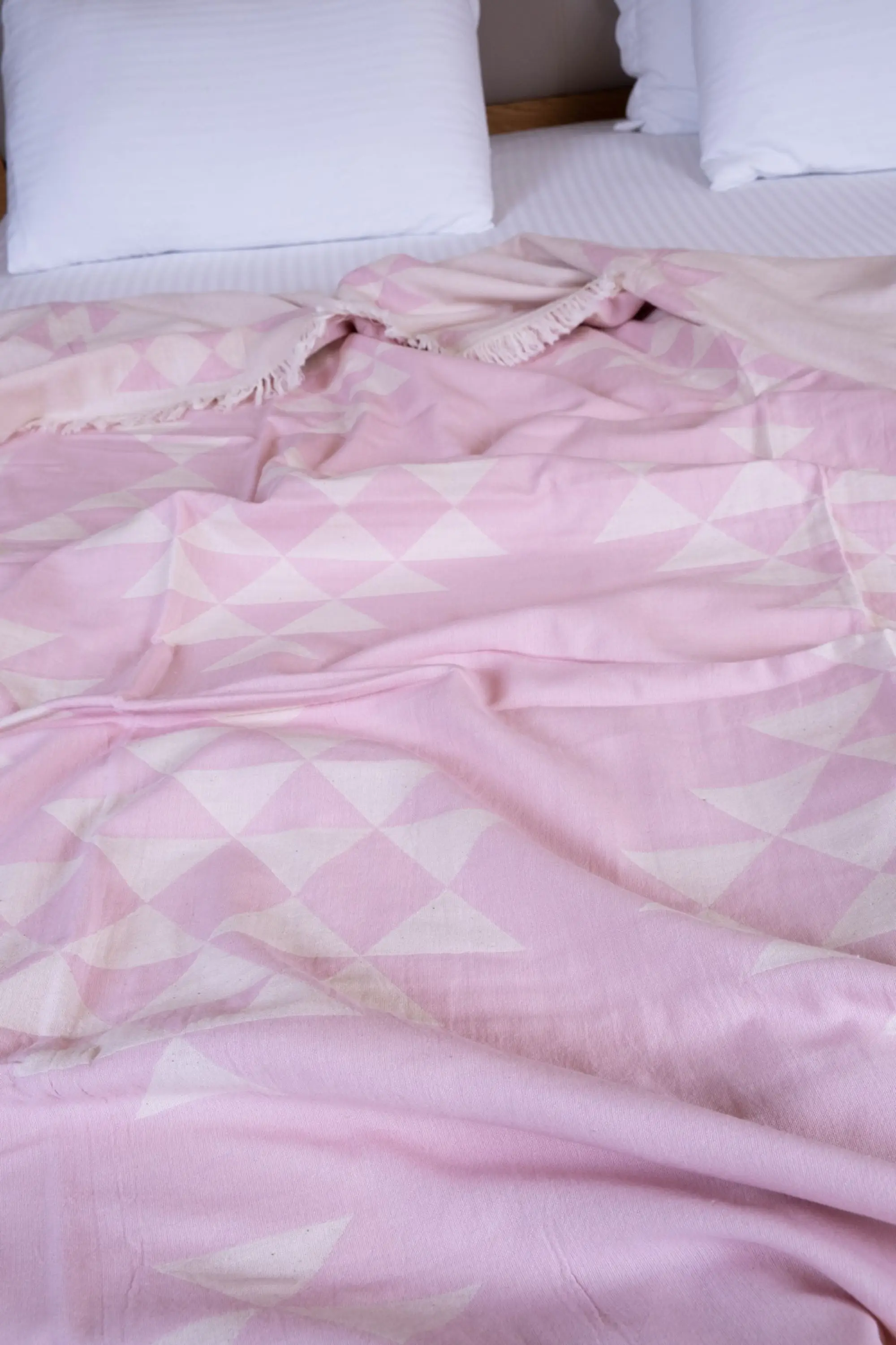 Pink Color Turkish %100 Cotton Blanket Throw Double Side Luxury Truva Design