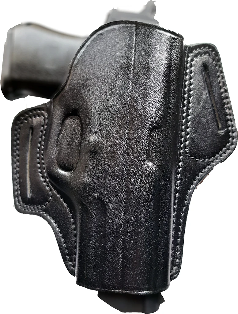 S & W M & P Shield 9mm Real Cowskin Handmade Pancake Style OWB Carry Two Slot Fast Draw pistol Firearm Gun Holster Pouch