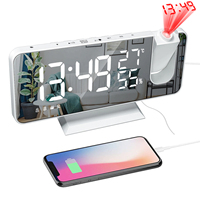 FM Radio LED Digital Smart Alarm Clock Watch Table Electronic Desktop Clocks USB Wake Up Clock with 180° Projection Time Snooze