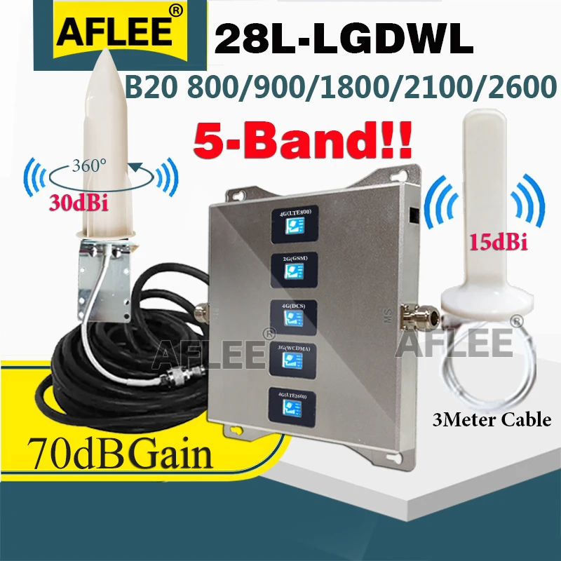 새로운!! 5 밴드 4G 셀룰러 증폭기 B20 800 900 1800 2100 2600mhz 핸드폰 셀룰러 부스터 GSM 리피터 2G3G4G 신호 부스터 