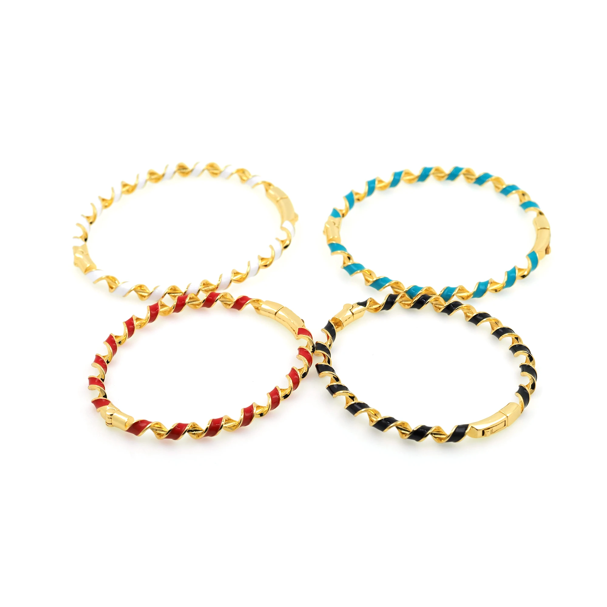 4 farben Boho Verdrehte Geometrische Emaille Öffnen Armband Damen Mädchen Punk Bunte Kupfer Gold Überzogene Armband Gastgeschenke