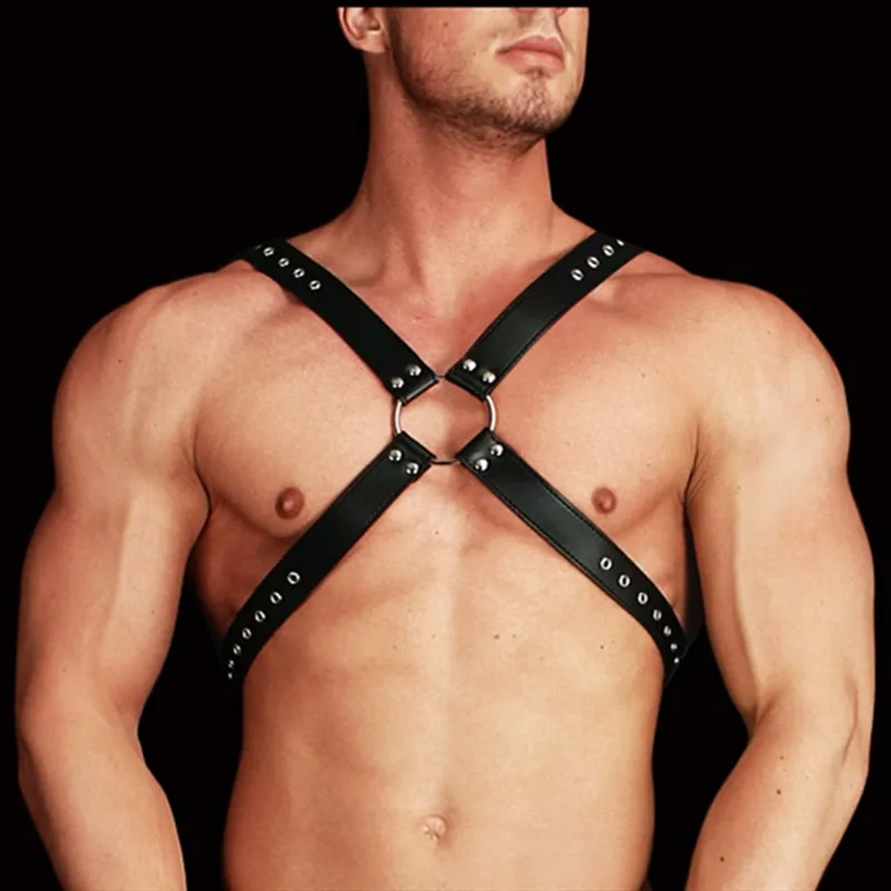 Arnés de tirantes de pecho de cuero exótico para hombres, liguero corporal Bondage BDSM negro, danza gótica, ropa de club nocturno, cinturones de