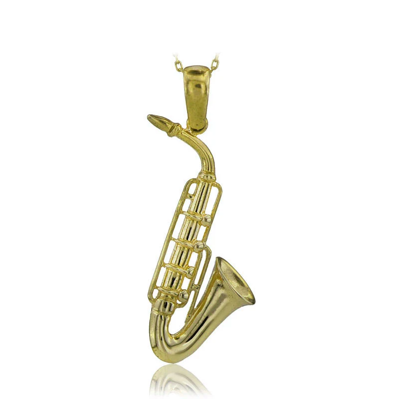 Saxophone Necklace 925 Sterling Silver Musical Instrument Charm Jazz