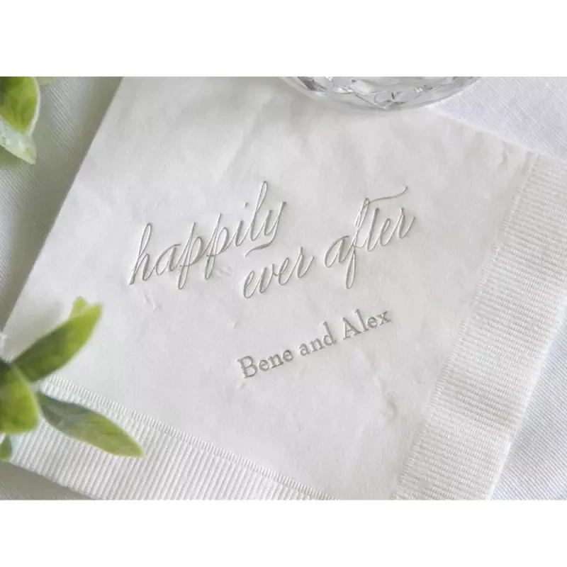 

Happily Ever After - Personalized Wedding Napkins, Rehearsal Dinner, Engagement Party, Custom Bar Napkins milestones birthday