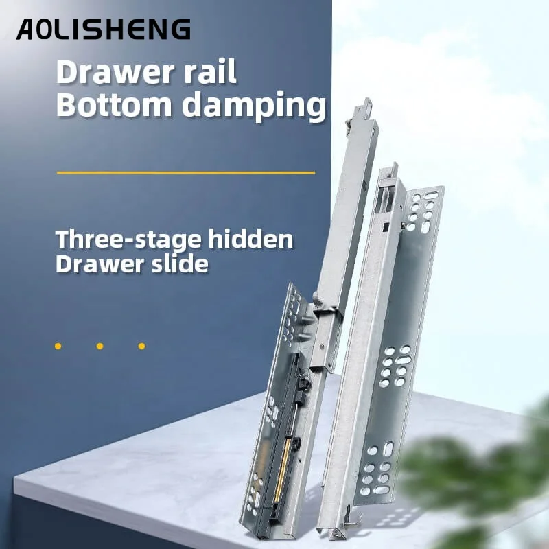 

Aolisheng Three Section Track Concealed Drawer Slide Rail Furniture Cabinet Damping Mute Bottom Mounting Rail