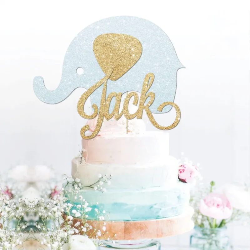 

Custom Elephant Glitter Cake Topper, Baby Blue Elephant Party Decorations