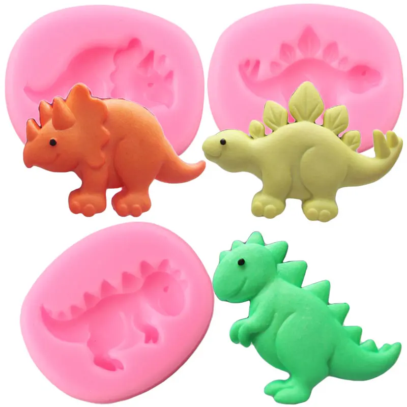 Dinosaur Silicone Mold DIY Cupcake Topper Fondant Mould Baby Birthday Cake Decorating Tools Candy Clay Chocolate Gumpaste Moulds