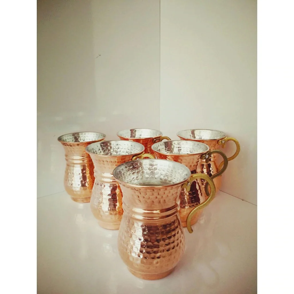 6 PCs Thick Tattoo Handle Copper Buttermilk Cup, Water Cup-Maşrapa