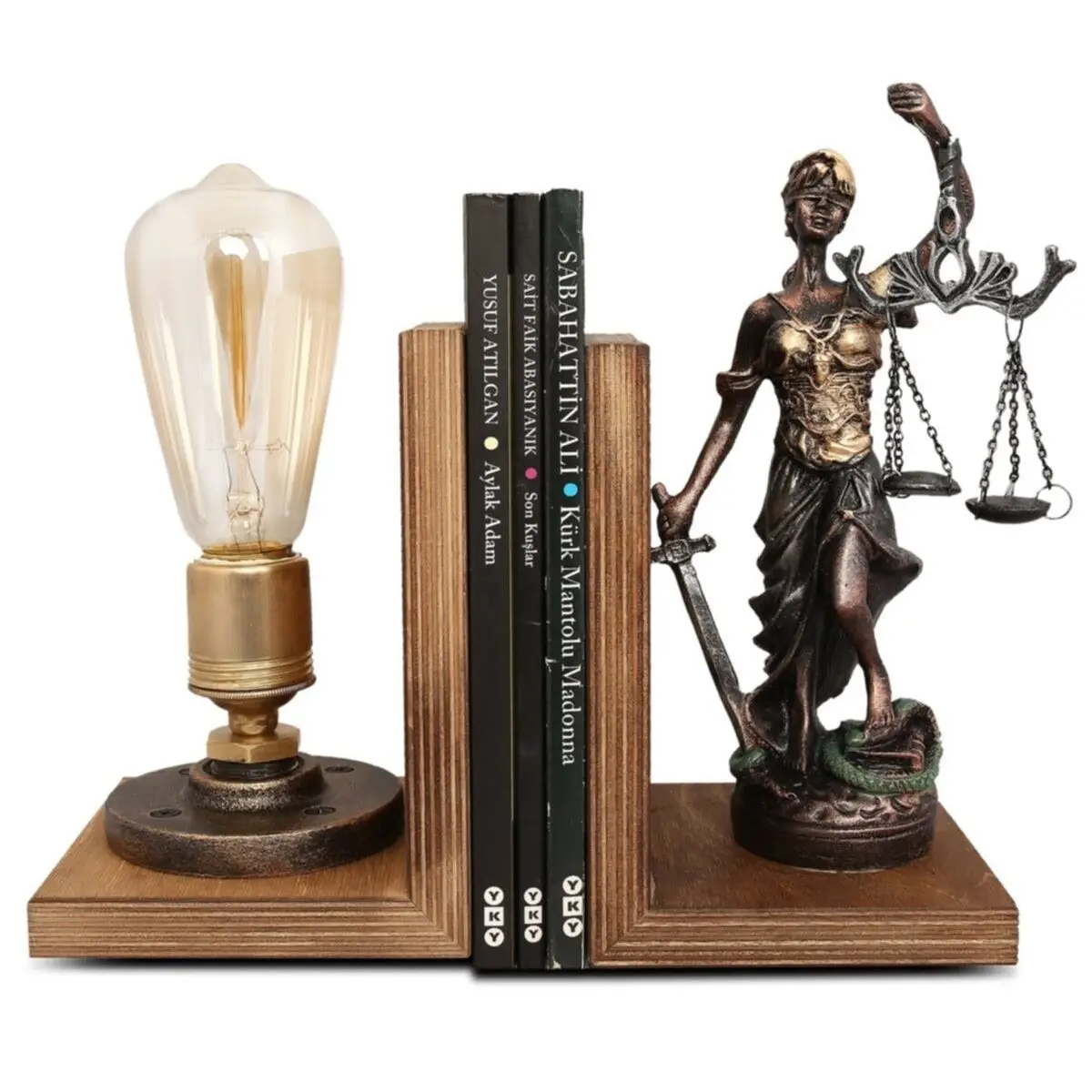 Decorative Rustic Justice of Scales Gift  with Lamp Themis Statue Gift of Scales Justice - Lawyer - Judge - Prosecutor Gift Set