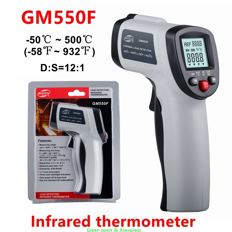 

5PCS Newest Infrared Thermometer GM550F Non-Contact Laser Hygrometer Gun Temperature Difference Display Outdoor IR Leak Detector