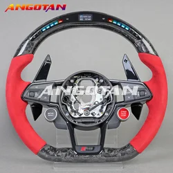 LED and Forged Carbon Fiber Steering Wheel Fit For Audi  R8 TT TTs  Sport Car Volante Esportivo Alcantara